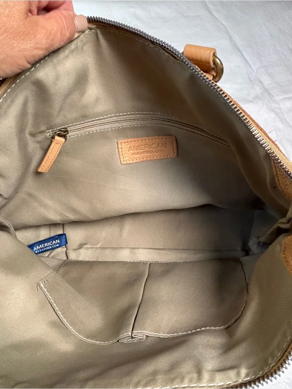 American Leather Co Tan Leather Satchel Handbag Embossed Top Handle Purse